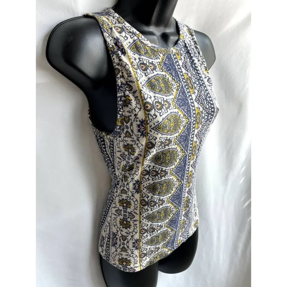 Intimately Free People Paisley Cotton Tank Top Sze XS Boho Keyhole Back Bohemian
